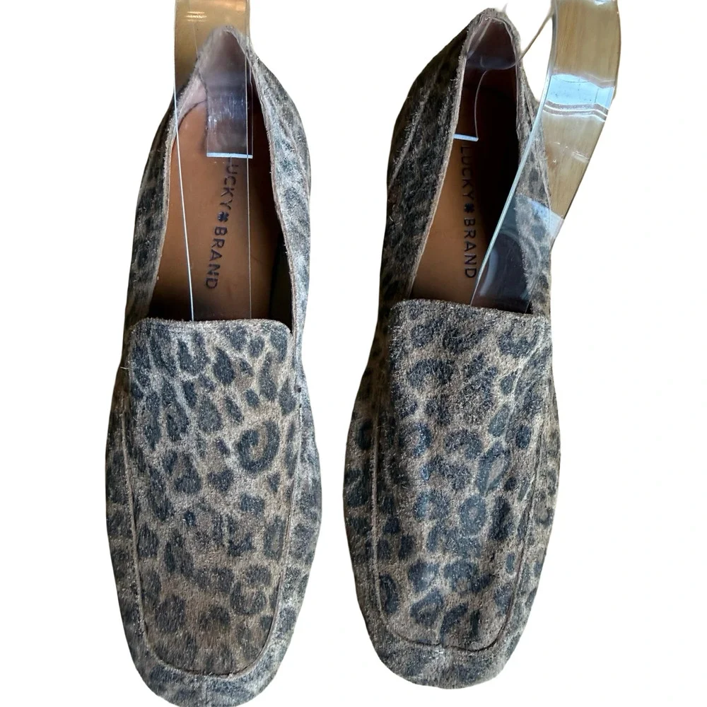 Lucky Brand Canyen Suede Leather Leopard Print Slip On Loafers Flats Shoes sz 8